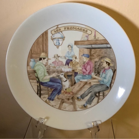 French Limoges Apilco Village Scenes Cheese Plate \ Dessert Set - 7 Piece Set - Picture 4 of 13